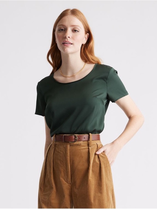 Quince Tops - Quince Washable Stretch Silk Tee in Forest Green